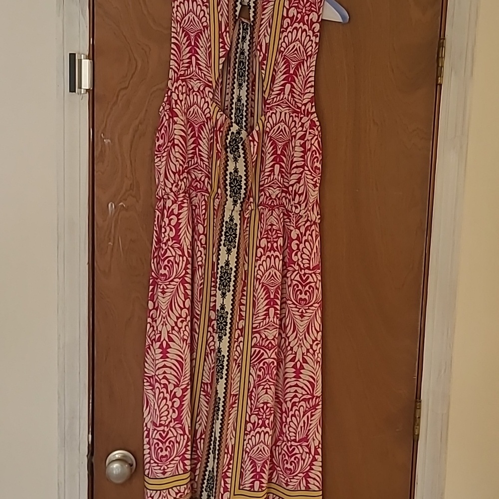 LOFT Pink and Yellow Patterned Sleeveless Dress - Picture 3 of 5